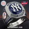 New York Yankees 27x Champions Ring in silver with a blue stone, white NY logo, and Bronx Bombers text inscription.