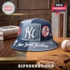 New York Yankees Distressed Denim Bucket Hat with patchwork blue fabric, white NY logo, and embroidered team script.