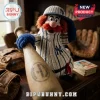 New York Yankees Mascot Plush Pillow wearing a pinstripe uniform and cap, holding a wooden toy baseball bat.