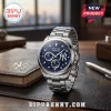 New York Yankees stainless steel chronograph watch with blue dial, diamond markers, and NY logo on a leather desk mat.!