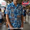 New York Yankees tie dye Hawaiian shirt with team logos, stadium graphics, and championship text on blue fabric.