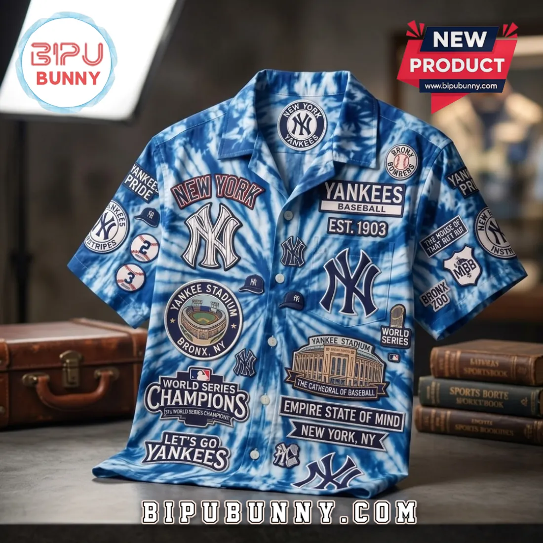 New York Yankees Tie Dye Hawaiian Shirt New York Yankees Tie Dye Hawaiian Shirt