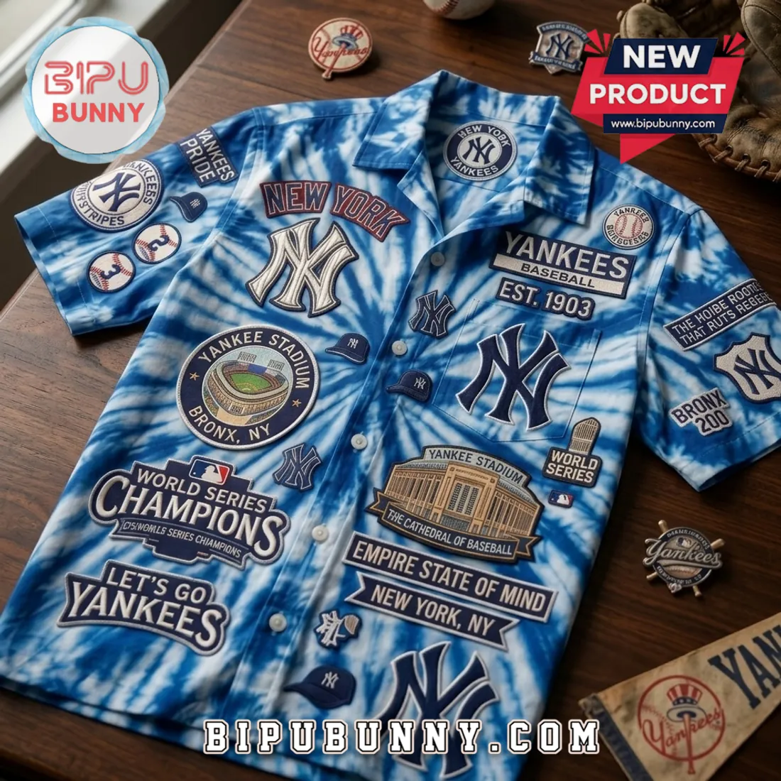 New York Yankees Tie Dye Hawaiian Shirt New York Yankees Tie Dye Hawaiian Shirt