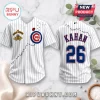 Chicago Cubs baseball jersey with white pinstripes, Great Divide moth emblem, ladybug, ant trails, KAHAN 26 on back.!