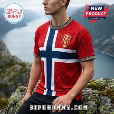 Norway Viking Ship Embossed Short Sleeve T-Shirt