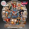 One Piece 30th Anniversary Character Wall Clock featuring Luffy, Zoro, Nami, and the Straw Hat crew on a metal dial.