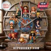 One Piece 30th Anniversary Character Wall Clock featuring Luffy, Zoro, Nami, and crew with metallic gold numerals.