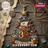 One Piece Anime 30th Anniversary Custom Christmas Ornament featuring a pirate ship, Jolly Roger, and personalized text.