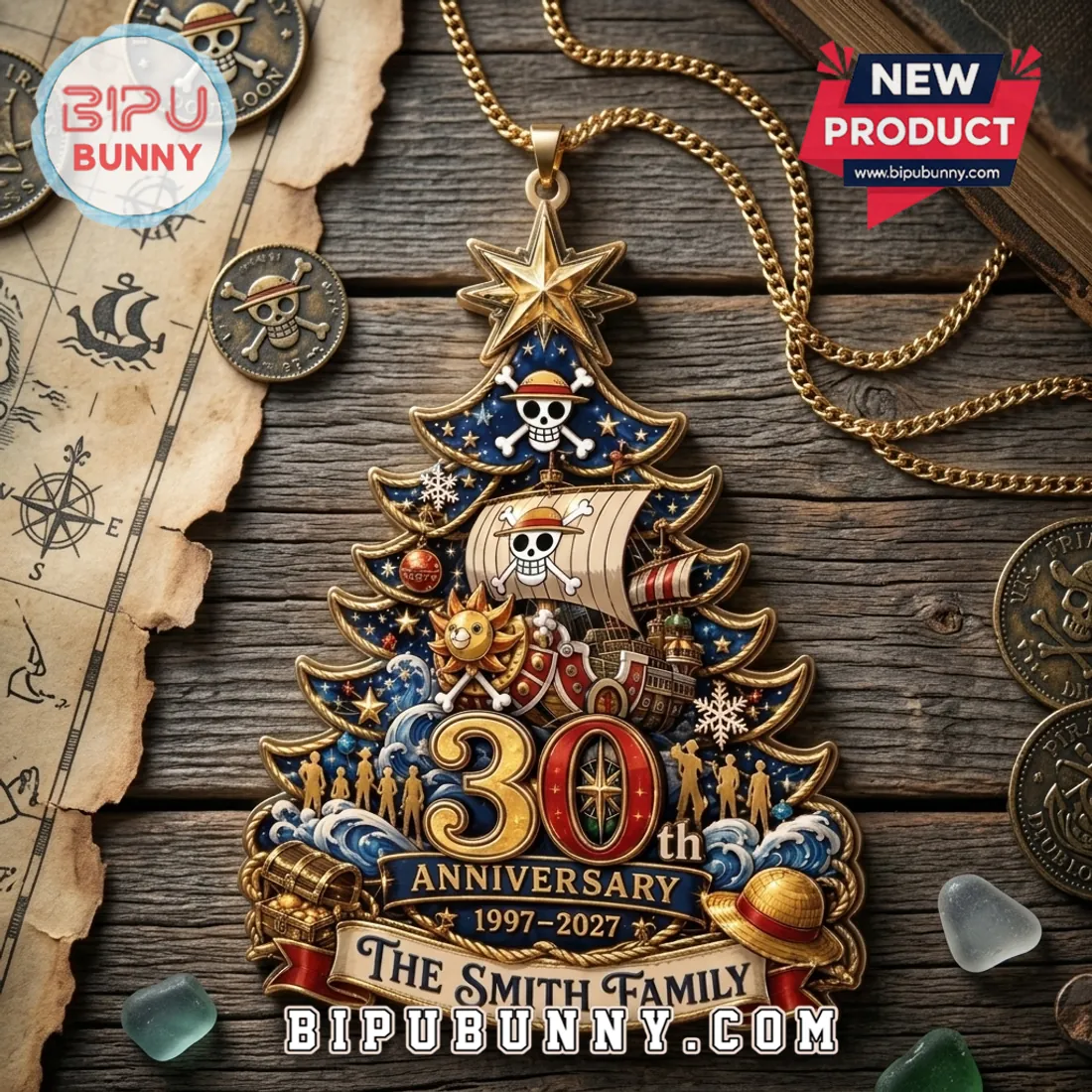 One Piece Anime 30th Anniversary Custom Christmas Ornament One Piece Anime 30th Anniversary Custom Christmas Ornament