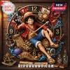 One Piece Luffy Personalized Wall Clock featuring Luffy, a straw hat, pirate flag, treasure chest, and nautical motifs.