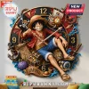 One Piece Luffy Personalized Wall Clock featuring Monkey D. Luffy with pirate treasures, ship details, and custom name.
