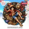 One Piece Luffy Personalized Wall Clock featuring Monkey D. Luffy sitting on a treasure chest with nautical motifs.