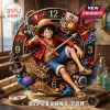 One Piece Luffy Personalized Wall Clock featuring Monkey D. Luffy with straw hat, treasure chest, and nautical elements.