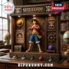 One Piece Luffy wooden desk organizer featuring a central Monkey D. Luffy figurine, Wanted poster, and key hooks.!