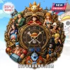 One Piece Straw Hat Pirates resin wall clock featuring Luffy, Zoro, Nami, and crew members with a central skull logo.!