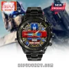 Black stainless steel wristwatch featuring a Transformers Optimus Prime dial design with visible internal clockwork gears.!