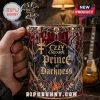 Ozzy Osbourne Prince of Darkness ceramic mug with 3D skull, bat, and electric guitar motifs in black, red, and gold colors.!