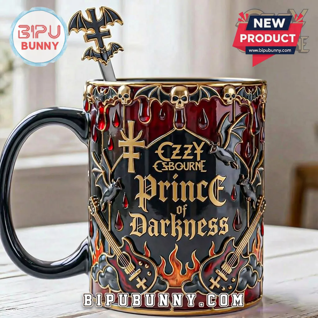 Ozzy Osbourne Prince of Darkness Bat Motif Coffee Mug Ozzy Osbourne Prince of Darkness Bat Motif Coffee Mug