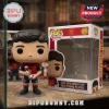 Pau Cubarsi Spain 2026 World Cup vinyl figure holding a trophy next to its branded display box in a glass case.