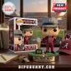 Paul Bear Bryant vinyl figure wearing a houndstooth fedora, crimson suit, and holding a golden trophy on grass base.!
