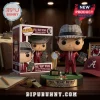 Paul Bear Bryant vinyl figure wearing a houndstooth fedora, crimson suit, and holding a golden football trophy on a stand.!