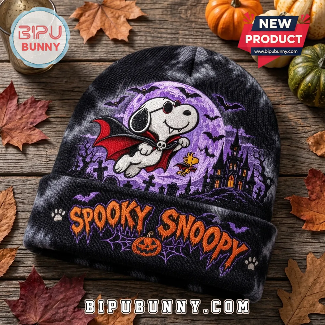 Peanuts Spooky Snoopy Tie-Dye Halloween Beanie Hat Peanuts Spooky Snoopy Tie-Dye Halloween Beanie Hat