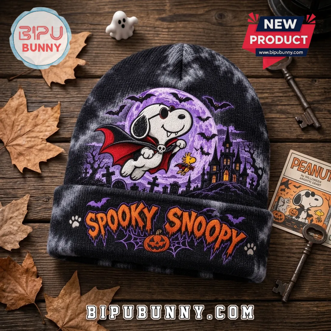 Peanuts Spooky Snoopy Tie-Dye Halloween Beanie Hat Peanuts Spooky Snoopy Tie-Dye Halloween Beanie Hat