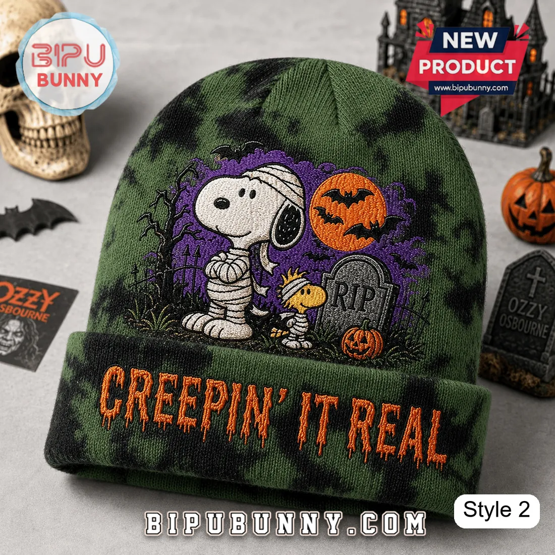 Peanuts Spooky Snoopy Tie-Dye Halloween Beanie Hat Peanuts Spooky Snoopy Tie-Dye Halloween Beanie Hat