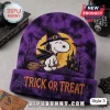 Peanuts Spooky Snoopy Tie-Dye Halloween Beanie Hat in purple featuring Snoopy as a witch with a moon and haunted house.