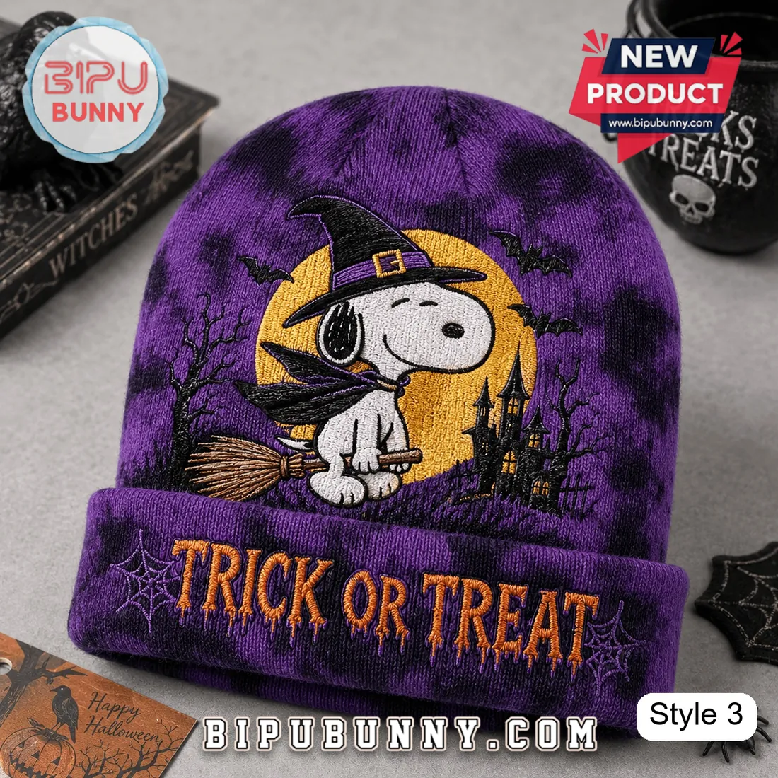 Peanuts Spooky Snoopy Tie-Dye Halloween Beanie Hat Peanuts Spooky Snoopy Tie-Dye Halloween Beanie Hat