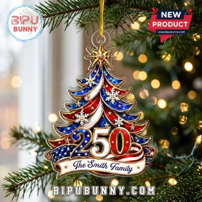 Personalized 250 Patriotic American Flag Christmas Ornament