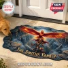 Personalized Fantasy Wizarding World Doormat featuring a large phoenix and magical characters on a rocky cave background.