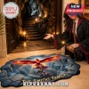 Personalized Fantasy Wizarding World Doormat featuring a large phoenix and magical characters on a blue rocky floor mat.