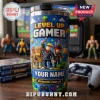 Blue stainless steel tumbler featuring Roblox-style block characters, a game controller, and personalized name text.!