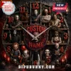 Personalized Horror Movie Characters Wall Clock featuring iconic cinema slashers, skulls, and blood-splattered clock numbers.