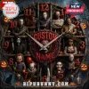Personalized Horror Movie Characters Wall Clock featuring iconic slashers, bloody numerals, and a custom name center plate.