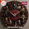 Personalized Horror Movie Characters Wall Clock featuring iconic film villains and blood-drip clock numbers.