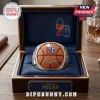 Philadelphia 76ers LeBron James Championship Ring featuring a basketball center, silver metal band, and dark blue case.