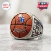 Philadelphia 76ers LeBron James Championship Ring with orange basketball textured face, silver metal, and jersey details.