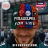 Philadelphia sports cap featuring Eagles, Phillies, 76ers, and Flyers logos with text reading Philadelphia For Life.!