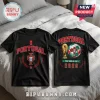 Black cotton t-shirt featuring Portugal FIFA World Cup 2026 graphics, soccer ball, trophy, and red and green team emblem.!