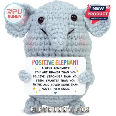 Positive Elephant Blue Crochet Emotional Support Doll