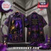 Purple Rain themed button-down shirt featuring Prince imagery, guitar, roses, and song lyrics on a purple background.!