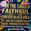 Premium West Coast Eagles Tie Dye T-Shirt featuring blue and gold text on a vibrant tie-dye fabric background.
