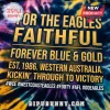 Premium West Coast Eagles Tie Dye T-Shirt with bold yellow text on a blue and purple swirled cotton fabric background.