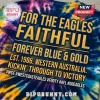 Premium West Coast Eagles Tie Dye T-Shirt featuring blue and gold text on a multi-colored swirl tie-dye fabric background.