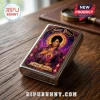 Chrome Zippo lighter featuring Saint Prince graphic with purple roses, gold halo, and Purple Mystery text on wood surface.!