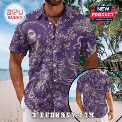 Prince Purple Toile Short Sleeve Button Down Shirt