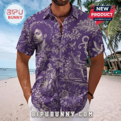 Prince Purple Toile Short Sleeve Button Down Shirt