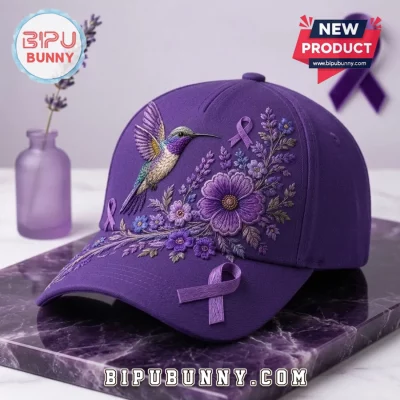 Purple Floral Hummingbird Alzheimer’s Awareness Support Cap